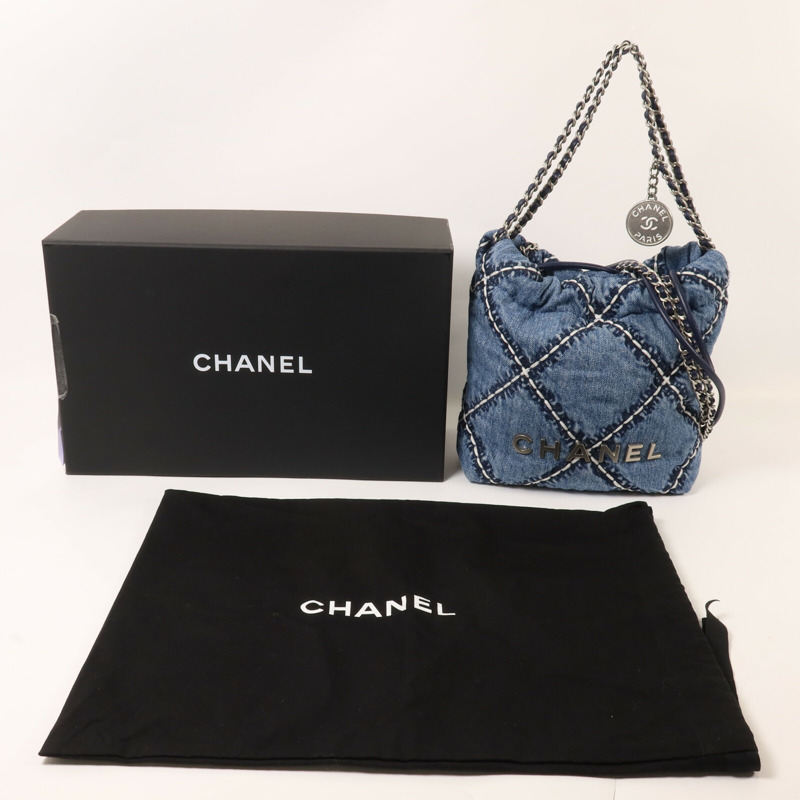 CHANEL 牛仔布Chanel 22 Mini鏈帶肩背袋-8