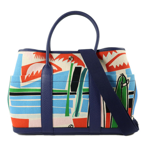 HERMES Canvas/Negonda皮革Garden Party PM Pocket手挽肩背兩用袋Multi Color