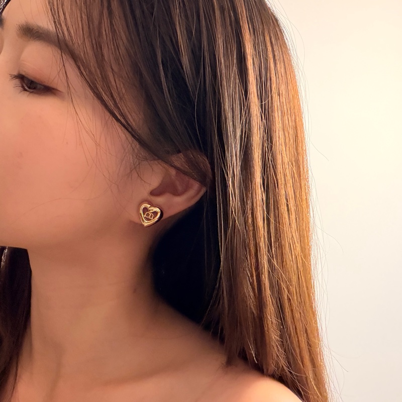 Christian Dior 鍍金心形耳夾 迪奧 DIOR字母 耳環 無耳洞耳環-0