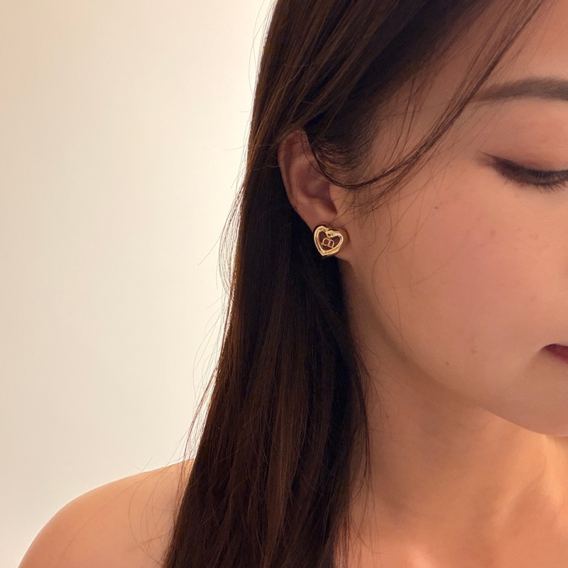 Christian Dior 鍍金心形耳夾 迪奧 DIOR字母 耳環 無耳洞耳環-1