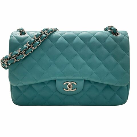 CHANEL 香奈兒 MATELASSE CF30 口蓋包 小羊皮 藍色系 銀釦