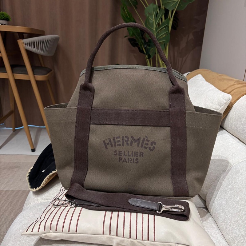 HERMES Grooming tote shoulder bag Stamp X-1