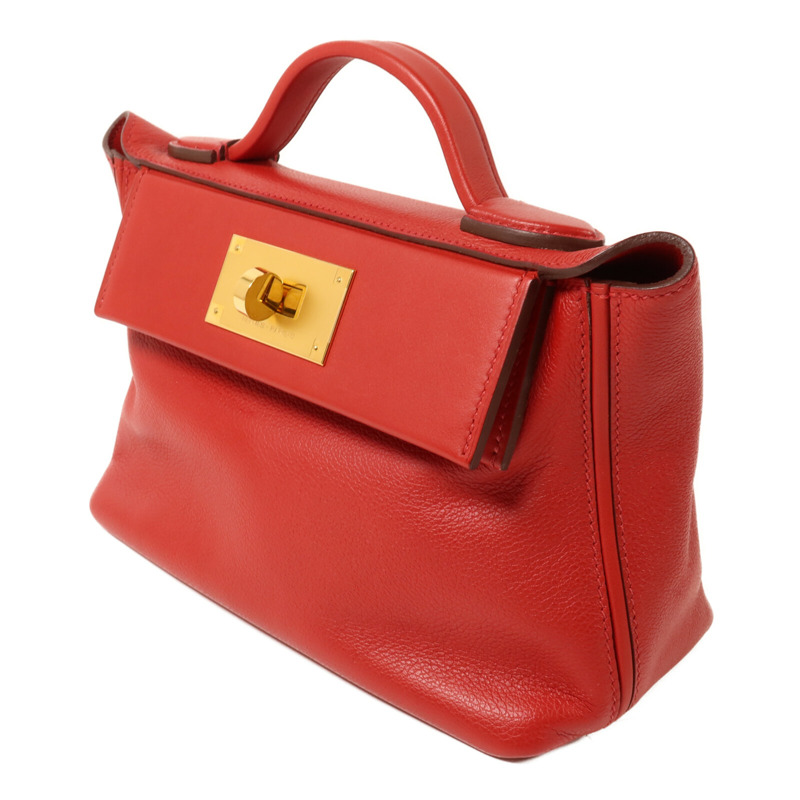 HERMES Swift皮革/Evercolor皮革Mini 24/24手挽肩背兩用袋Rouge Piment-2
