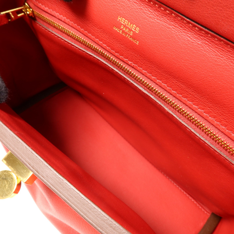 HERMES Swift皮革/Evercolor皮革Mini 24/24手挽肩背兩用袋Rouge Piment-4