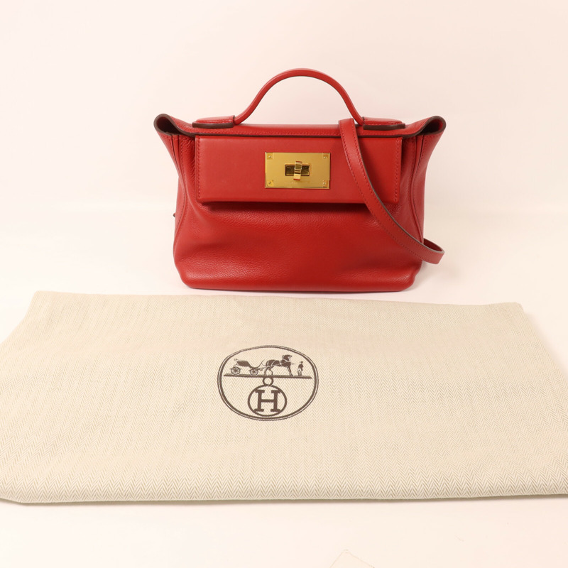 HERMES Swift皮革/Evercolor皮革Mini 24/24手挽肩背兩用袋Rouge Piment-8
