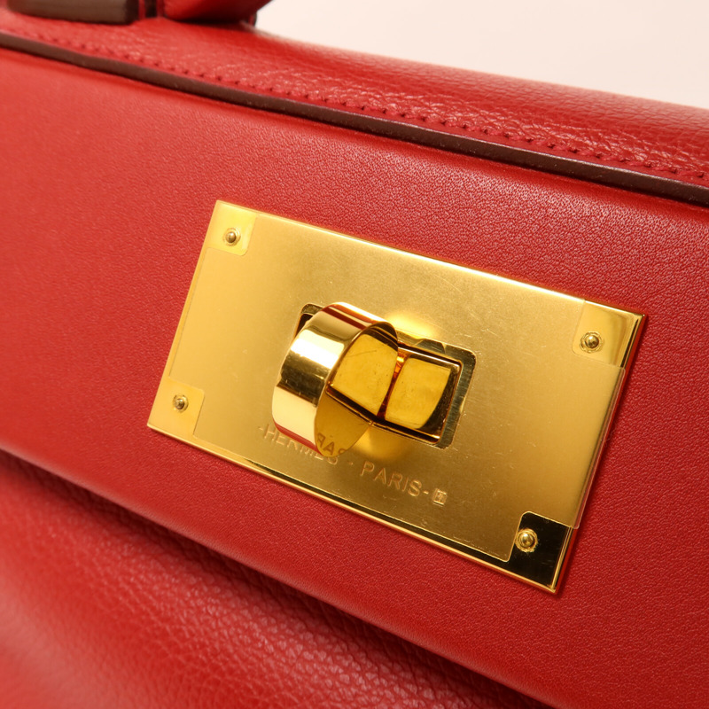 HERMES Swift皮革/Evercolor皮革Mini 24/24手挽肩背兩用袋Rouge Piment-9