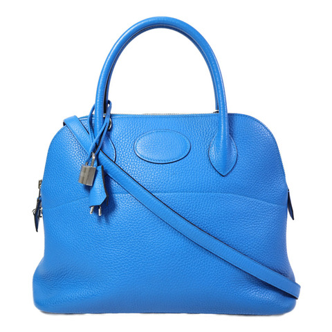 HERMES Clemence皮革Bolide 31手挽袋Bleu Hydra