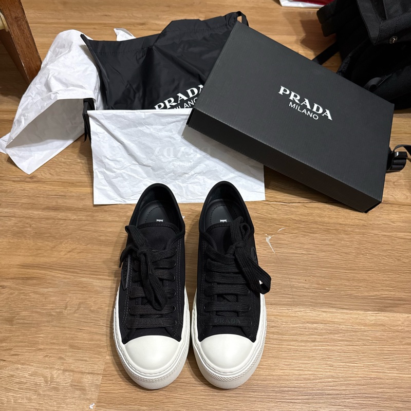 Prada 厚底 帆布 黑色 三角標 37號 23.5公分-0
