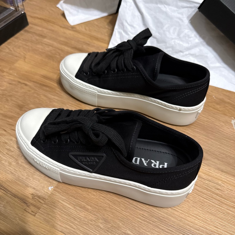 Prada 厚底 帆布 黑色 三角標 37號 23.5公分-3