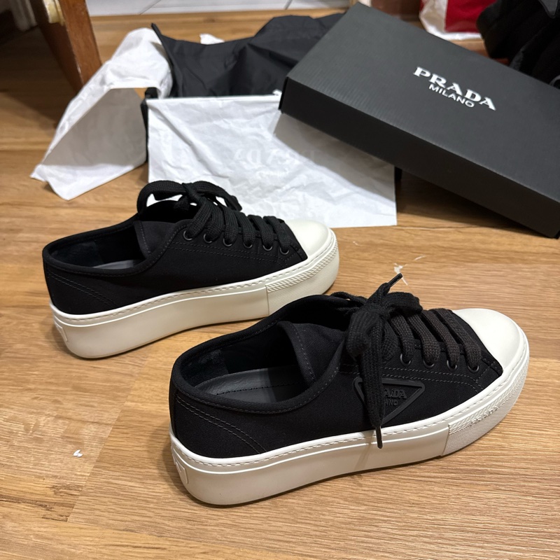Prada 厚底 帆布 黑色 三角標 37號 23.5公分-4