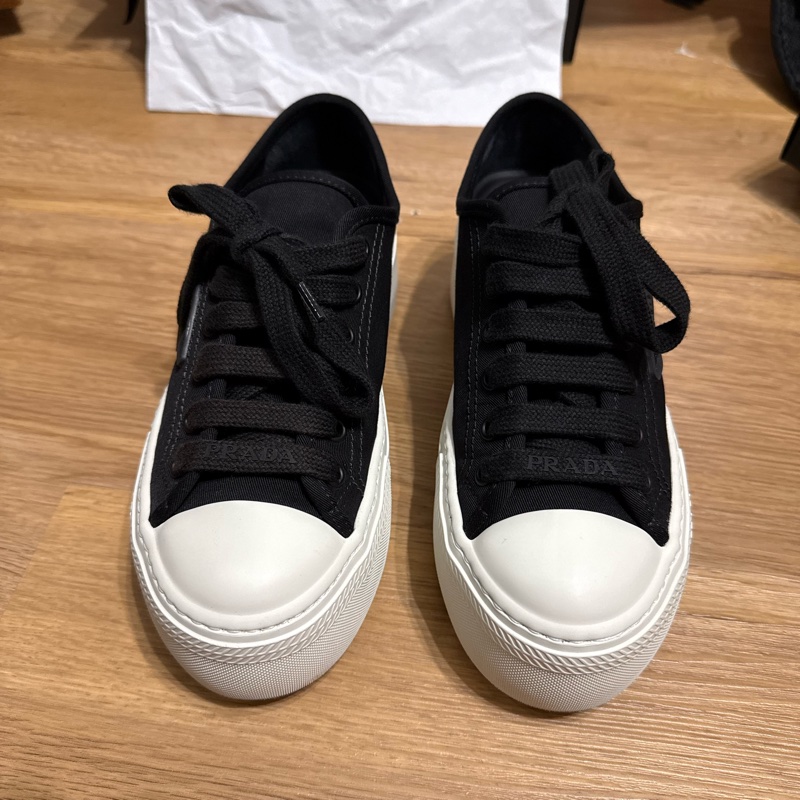 Prada 厚底 帆布 黑色 三角標 37號 23.5公分-6
