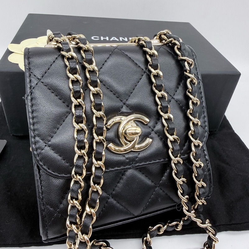 🌷小包甜價保卡款!Chanel 香奈兒 Trendy cc mini 黑金扣-1