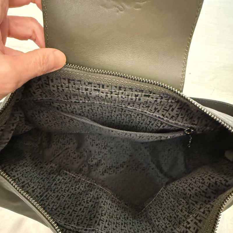 九成新。Longchamp Le Pliage Xtra HOBO M號小牛皮肩背包 (冷杉綠色)-4