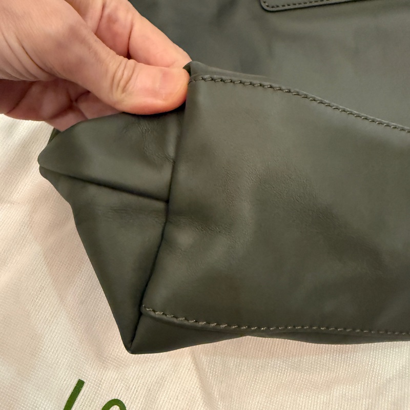 九成新。Longchamp Le Pliage Xtra HOBO M號小牛皮肩背包 (冷杉綠色)-11