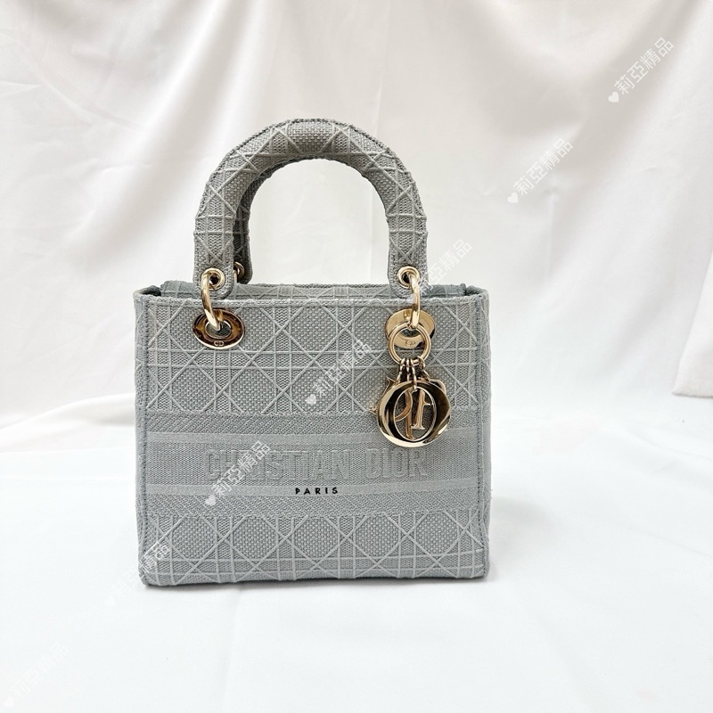 莉亞精品♡ Dior 刺繡黛妃包 灰中號 二手-1