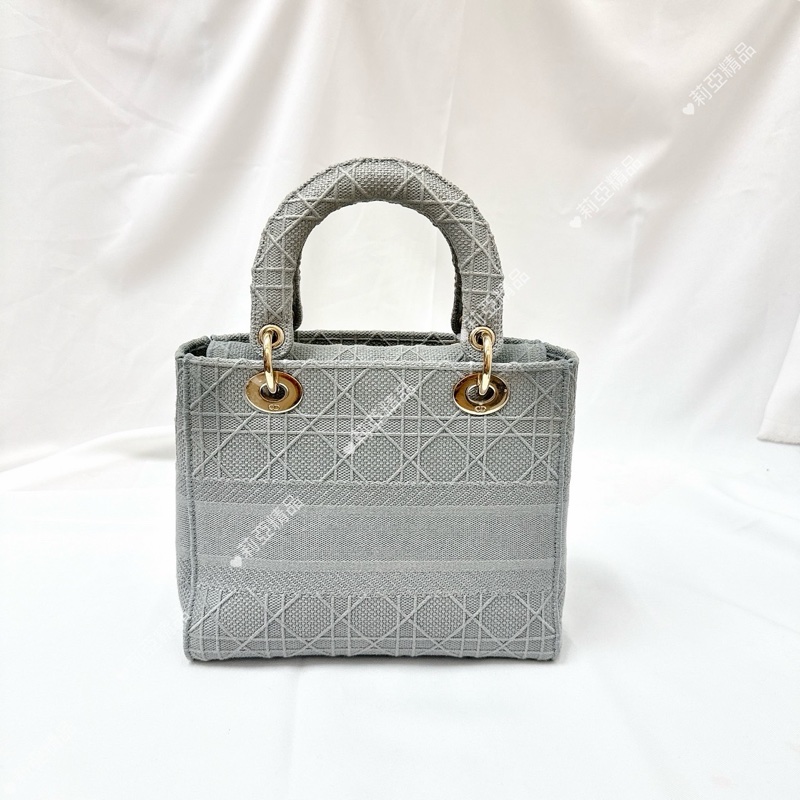 莉亞精品♡ Dior 刺繡黛妃包 灰中號 二手-2