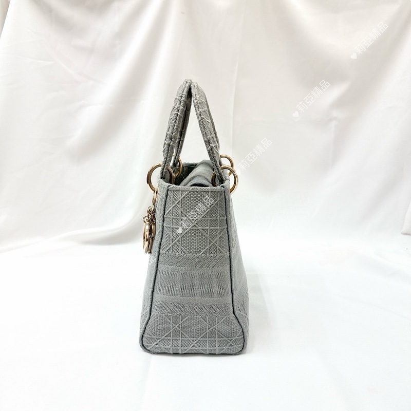 莉亞精品♡ Dior 刺繡黛妃包 灰中號 二手-3