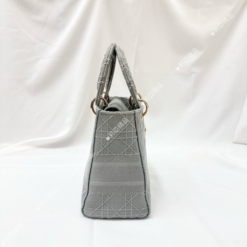 莉亞精品♡ Dior 刺繡黛妃包 灰中號 二手-4
