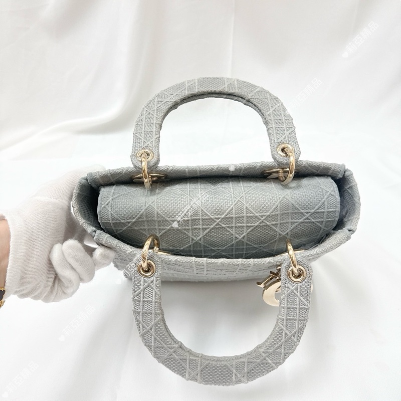 莉亞精品♡ Dior 刺繡黛妃包 灰中號 二手-5