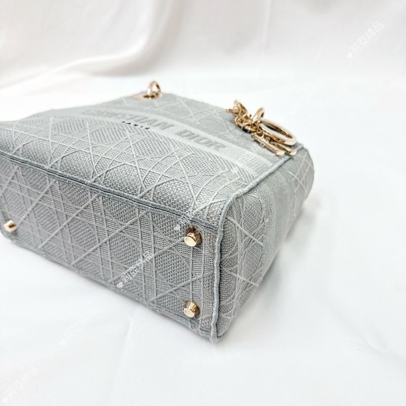 莉亞精品♡ Dior 刺繡黛妃包 灰中號 二手-7