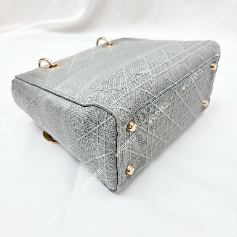 莉亞精品♡ Dior 刺繡黛妃包 灰中號 二手-8