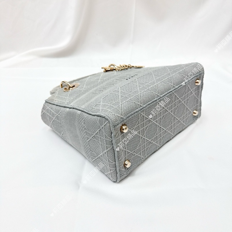 莉亞精品♡ Dior 刺繡黛妃包 灰中號 二手-10