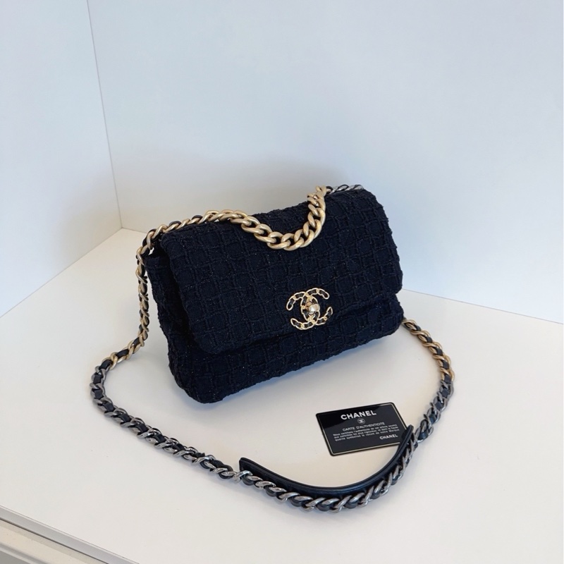 💎Chanel香奈兒|黑金毛呢細閃冰格紋|19bag小號|99新-2