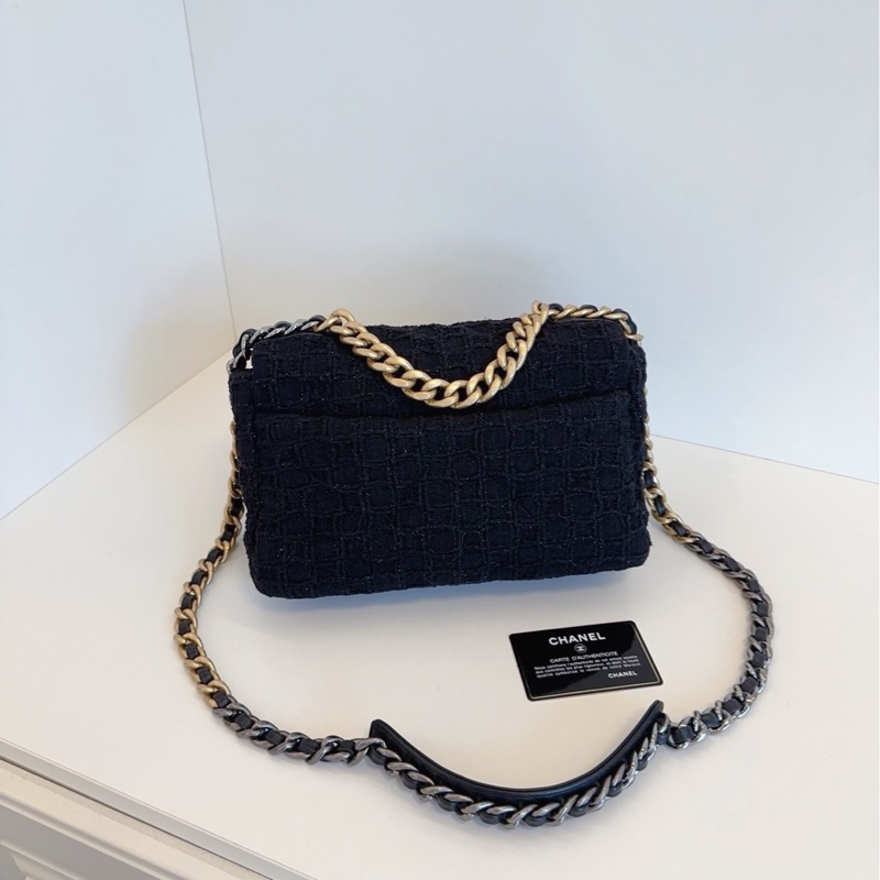 💎Chanel香奈兒|黑金毛呢細閃冰格紋|19bag小號|99新-3
