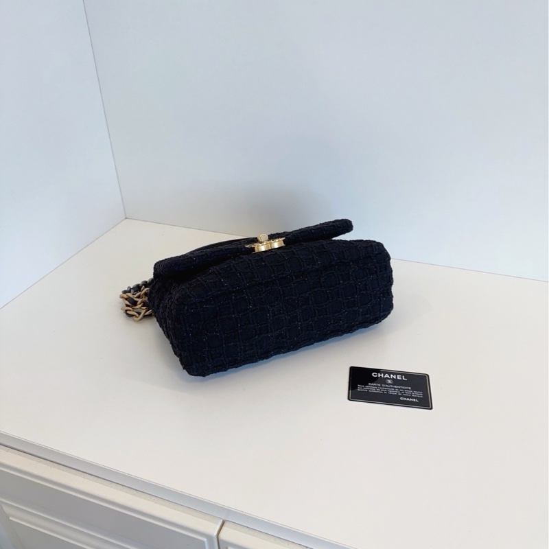 💎Chanel香奈兒|黑金毛呢細閃冰格紋|19bag小號|99新-5