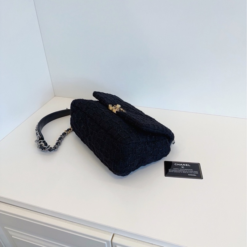 💎Chanel香奈兒|黑金毛呢細閃冰格紋|19bag小號|99新-6