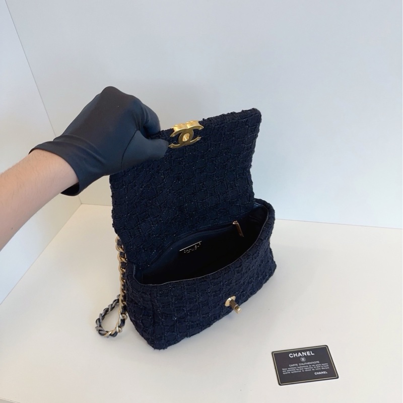 💎Chanel香奈兒|黑金毛呢細閃冰格紋|19bag小號|99新-8