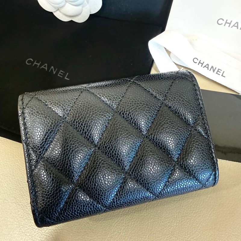 CHANEL經典CF mini荔枝牛皮三折扣式短夾 - 黑金 (晶片款)-15