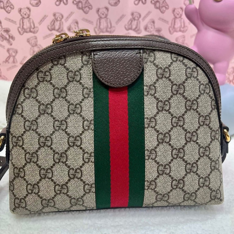 Gucci 經典Ophidia GG Supreme 綠紅綠經典織帶 肩背包 半月包 貝殼包-10