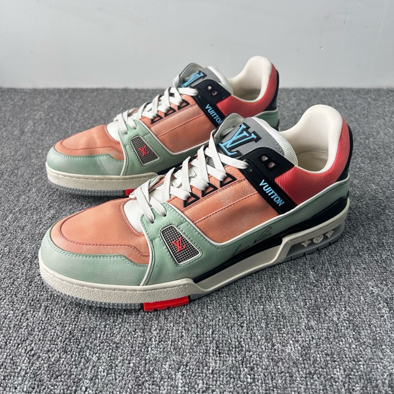 LOUIS VUITTON 路易威登 LV TRAINER 粉綠黑馬卡龍 休閒鞋/43.5碼 /9.5碼 98新-0