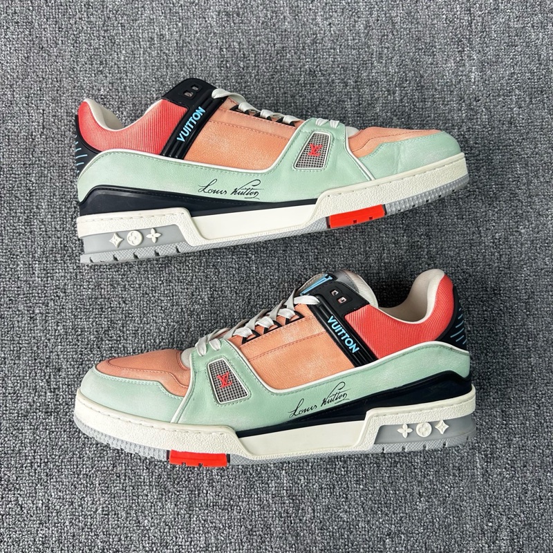 LOUIS VUITTON 路易威登 LV TRAINER 粉綠黑馬卡龍 休閒鞋/43.5碼 /9.5碼 98新-2