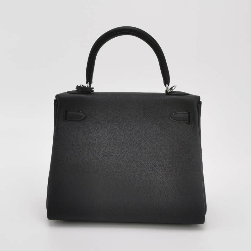 Hermes Kelly凱莉包款25旋扣手提單肩包Evercolor牛皮銀扣89黑色G刻-4