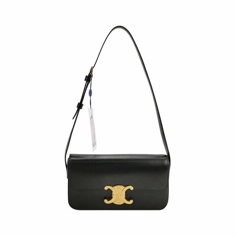 Celine Claude牛皮純色凱旋門Logo單肩包