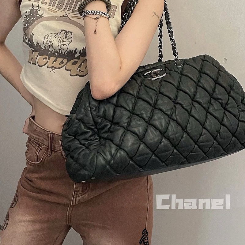 💎Chanel香奈兒|黑銀泡芙波士頓單肩包 機場包|98新-0