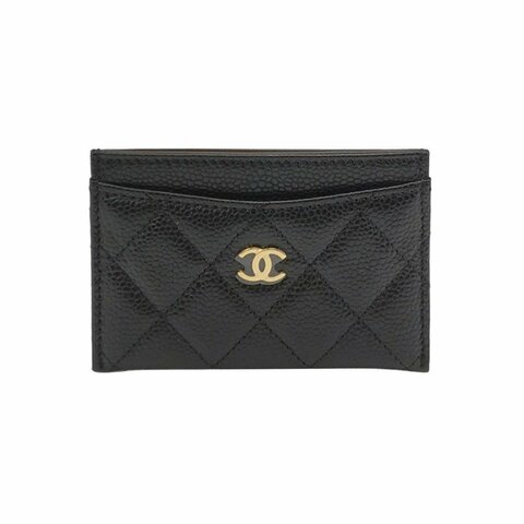 Chanel 牛皮菱格絎縫純色雙C logo卡包