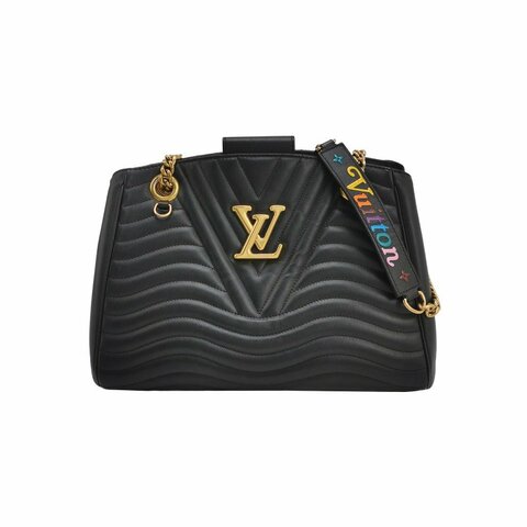 Louis Vuitton (LV) New Wave牛皮純色絎縫Logo標誌單肩包晶片款