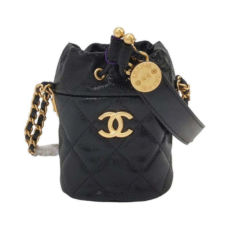 Chanel 牛皮純色菱格絎縫雙C Logo金幣斜背包單肩包-0