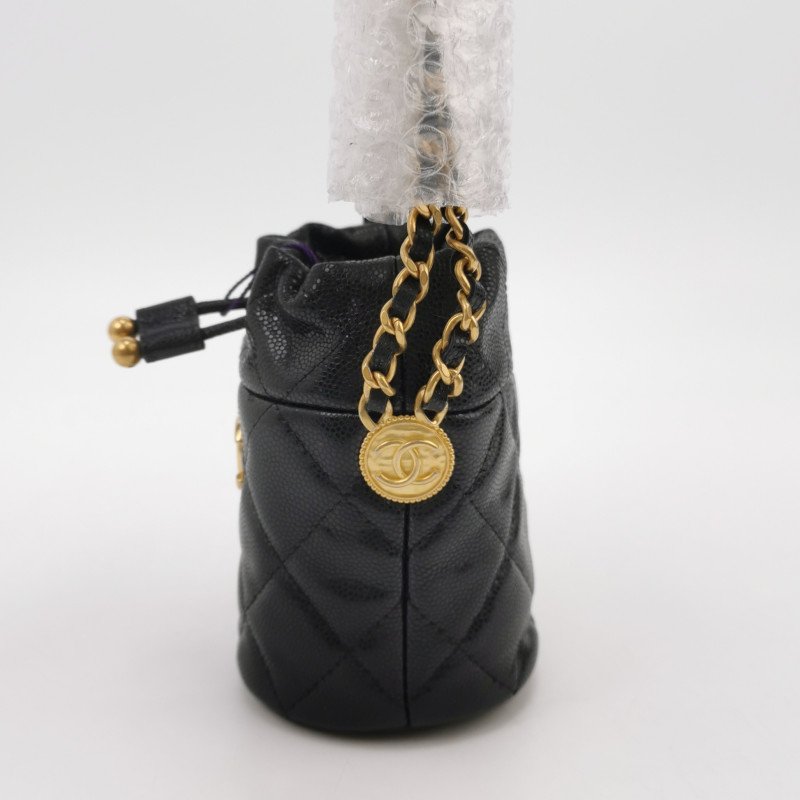 Chanel 牛皮純色菱格絎縫雙C Logo金幣斜背包單肩包-2