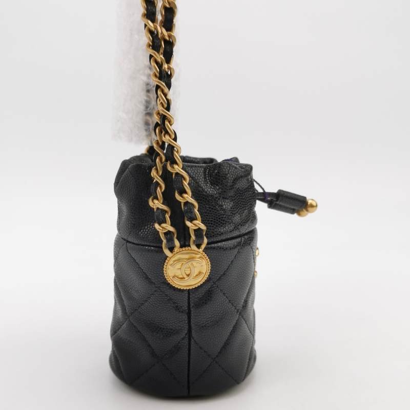 Chanel 牛皮純色菱格絎縫雙C Logo金幣斜背包單肩包-3