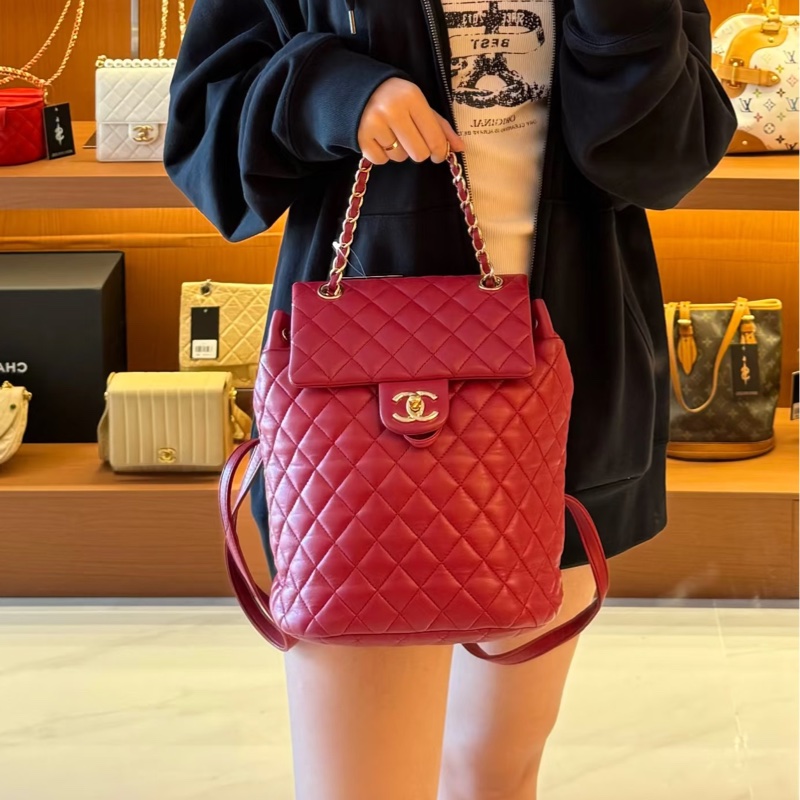 💎Chanel香奈兒|粉色羊皮薩爾茨堡雙肩包|98新27開-0