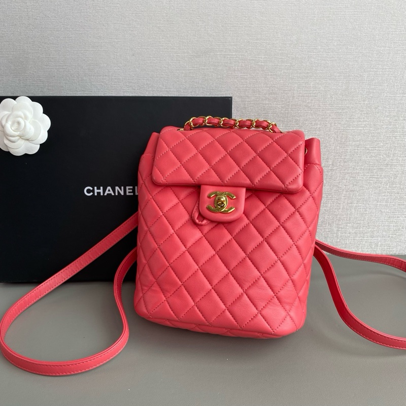 💎Chanel香奈兒|粉色羊皮薩爾茨堡雙肩包|98新27開-3