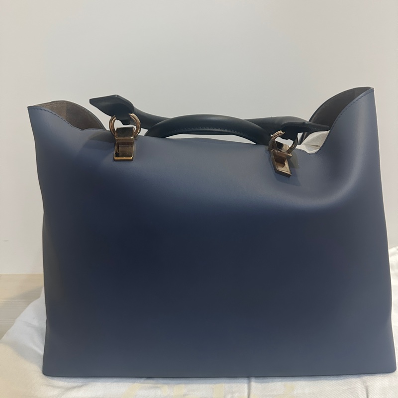 Chloé 雙色皮革手提包|全新未使用|深藍×淺藍配色-0