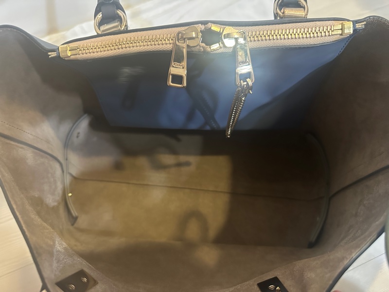Chloé 雙色皮革手提包|全新未使用|深藍×淺藍配色-6