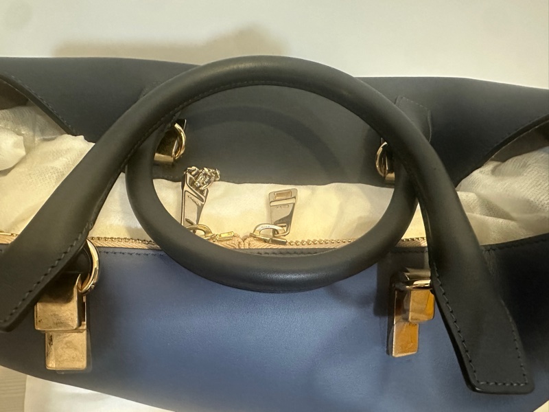 Chloé 雙色皮革手提包|全新未使用|深藍×淺藍配色-7