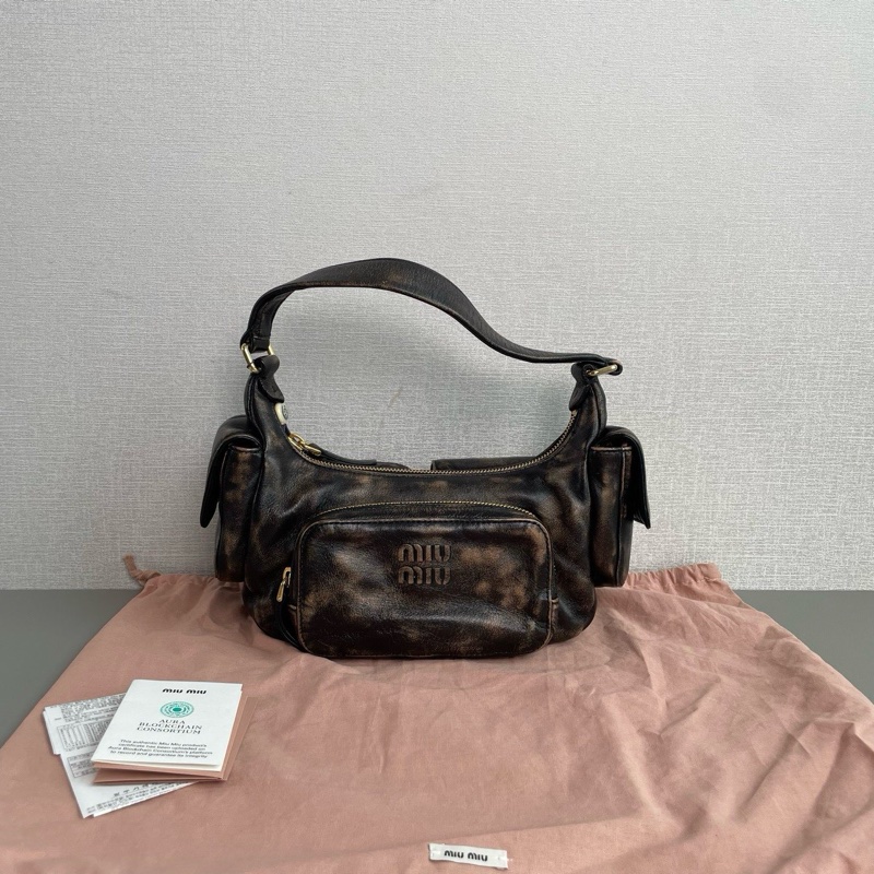 ✨Miu Miu繆繆|Hobo舊巧克力棕色腋下包/機車包|98新-1