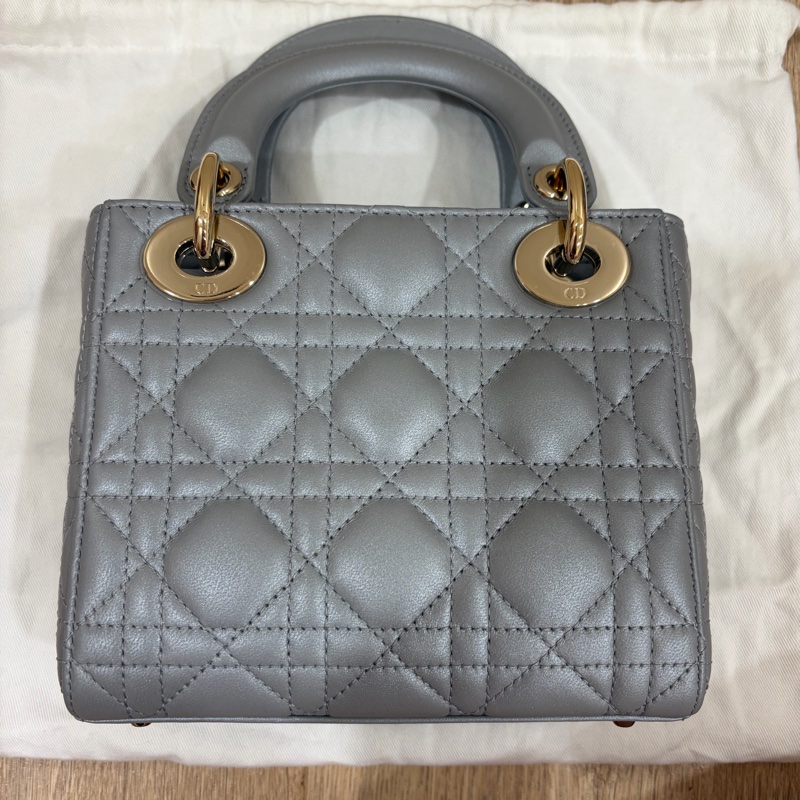Dior lady Dior 乳灰色珠光藤格纹小羊皮手提包-9